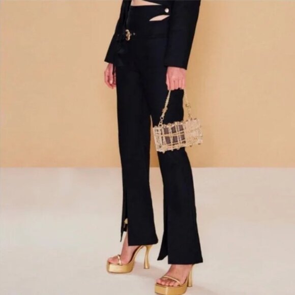BNWT Cult Gaia Flared Black Boot-Cut Pants w/Slits, Size 6 - Picture 3 of 10